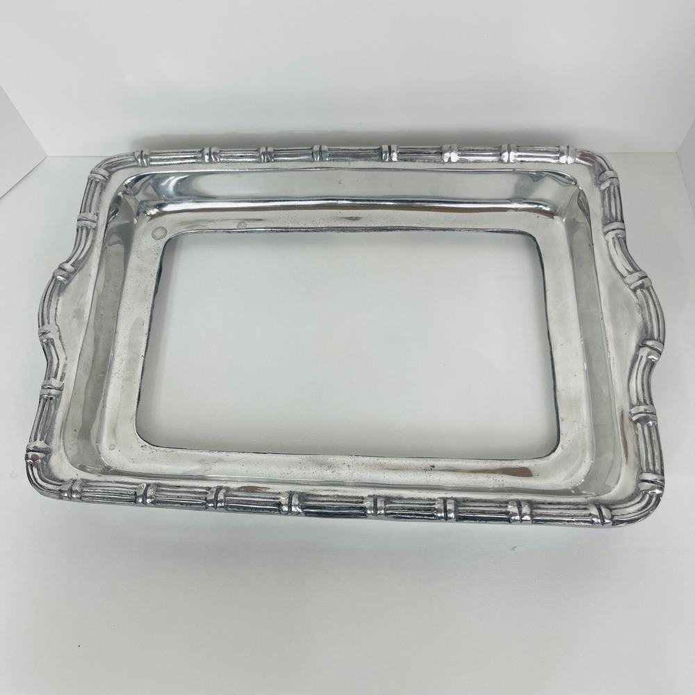 Unbranded Casserole Dish Holder Silver Bamboo Trim Rectangular Pewter Good